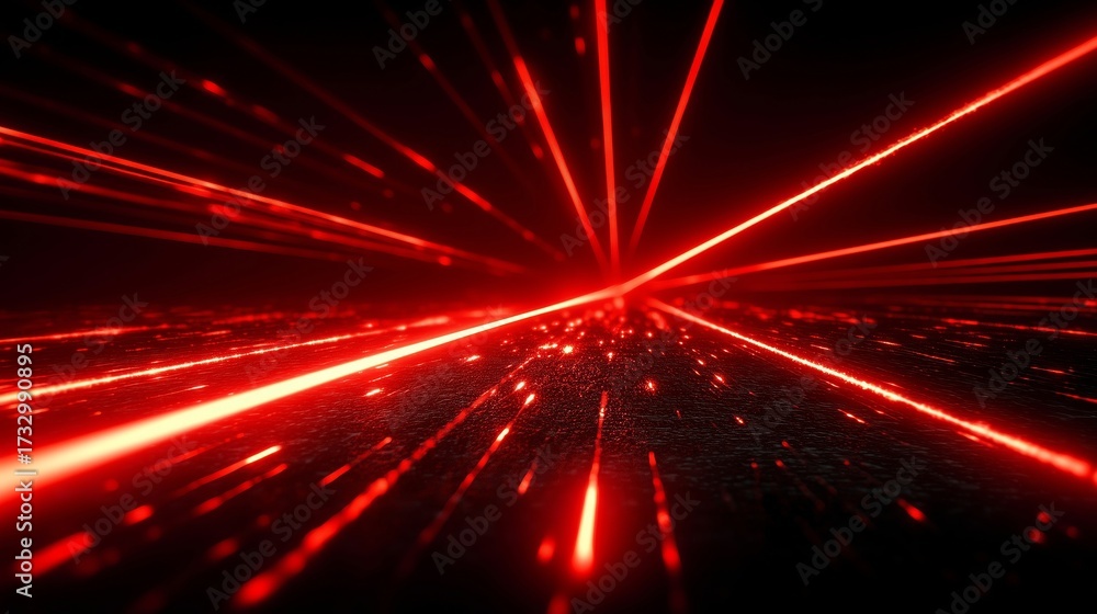 Naklejka premium Red Laser Light Beams in Dark Space