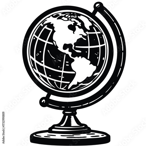 old globe on wooden stand  isolated on white backg (1).eps