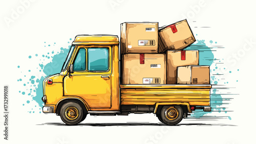 Efficient Delivery Truck with Cardboard Boxes: Professional Transportation Photo