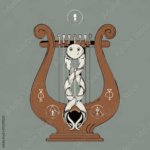 Lyre decorated with astrological signs and celestial bodies

