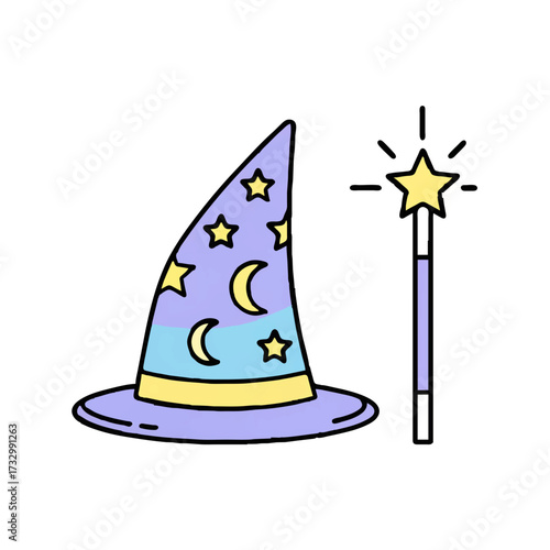 Wizard Hat and Magic Wand Symbolizing Magical Fantasy

