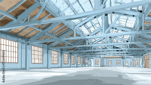 Empty Industrial Warehouse Vector Illustration for Creative Projects
