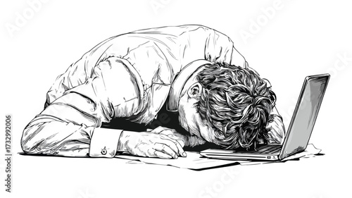 Tired Office Worker Vector Illustration for Business Projects