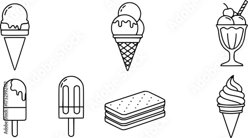 Set of simple ice cream line icons.
