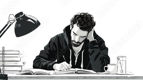 Focused Young Male Student Studying at University