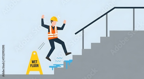 Slip and Fall Accident on Stairs Safety Hazard Illustration