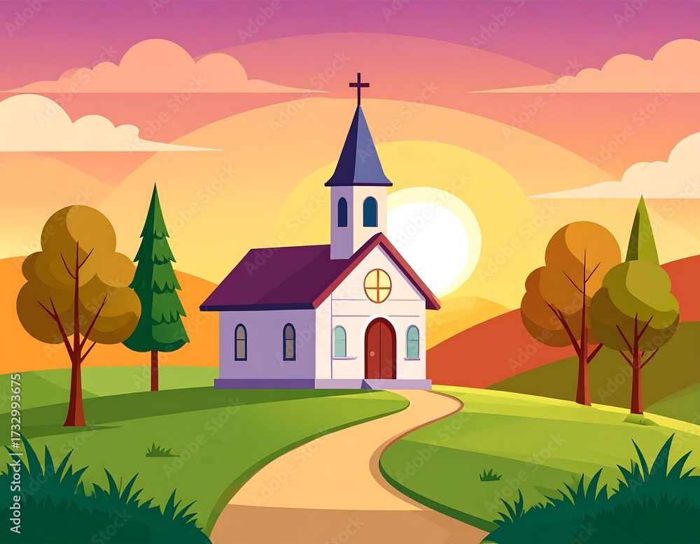 Naklejka premium A serene church at sunset