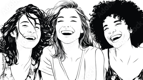 Joyful Multiethnic Female Friends Sharing Laughter Together in a Group Portrait
