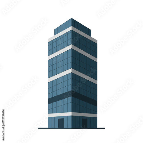 Flat Vector Icon of Tall Office Building in Minimal Geometric Corporate Style
