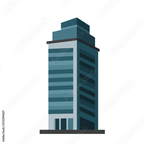 Flat Vector Icon of Tall Office Building in Minimal Geometric Corporate Style