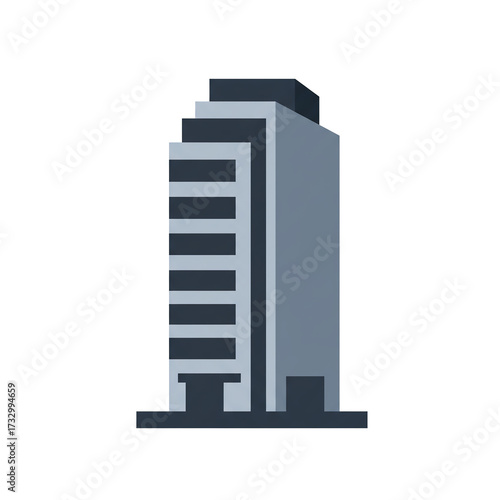 Flat Vector Icon of Tall Office Building in Minimal Geometric Corporate Style