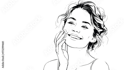 Joyful Young Woman Applying Facial Cream - Skincare Beauty Routine Concept