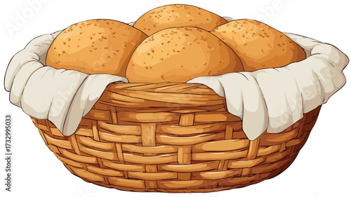 Vector Cartoon Bread Basket Illustration for Bakery Concepts in EPS Format