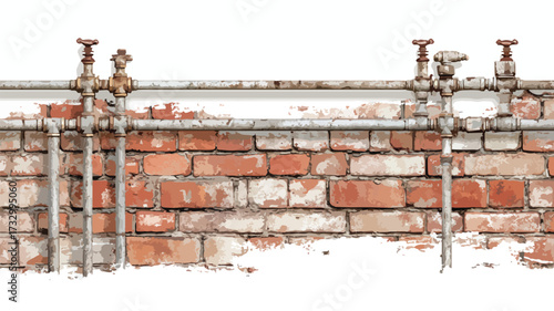 Industrial Exposed Brick Wall with Metal Pipes
