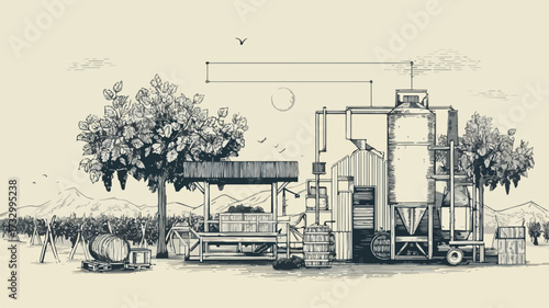 Efficient Industrial Wine Production with Grape Harvesting Process