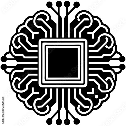 Futuristic Chipset Silhouettes, Central Processor with Abstract Motherboard and Circuits