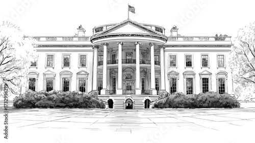 Grand Entrance of White House: Detailed Illustration for Professionals