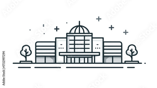 Modern Shopping Mall Outline Vector Icon Illustration
