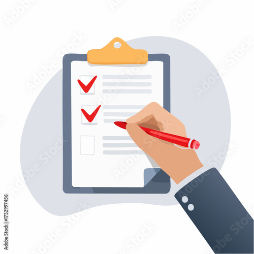 Close-up of a hand with a red pen editing a document, highlighting corrections on a sheet of paper against a neutral background.