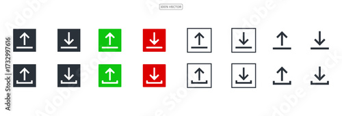 Download button icon set. Arrow download symbols. Save or upload file , Vector illustration element