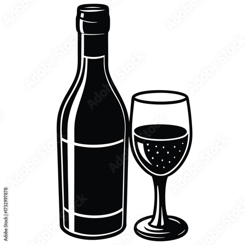 wine bottle with glass vector illustration on whit.eps
