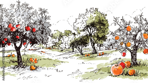Picturesque Fruit Farm with Lush Apple Trees - Vibrant Agriculture Landscape