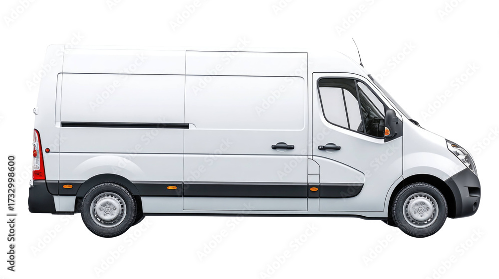 Fototapeta premium White Cargo Van Collection – Modern Commercial Delivery Vehicles Isolated on Transparent Background for Transport and Logistics Design