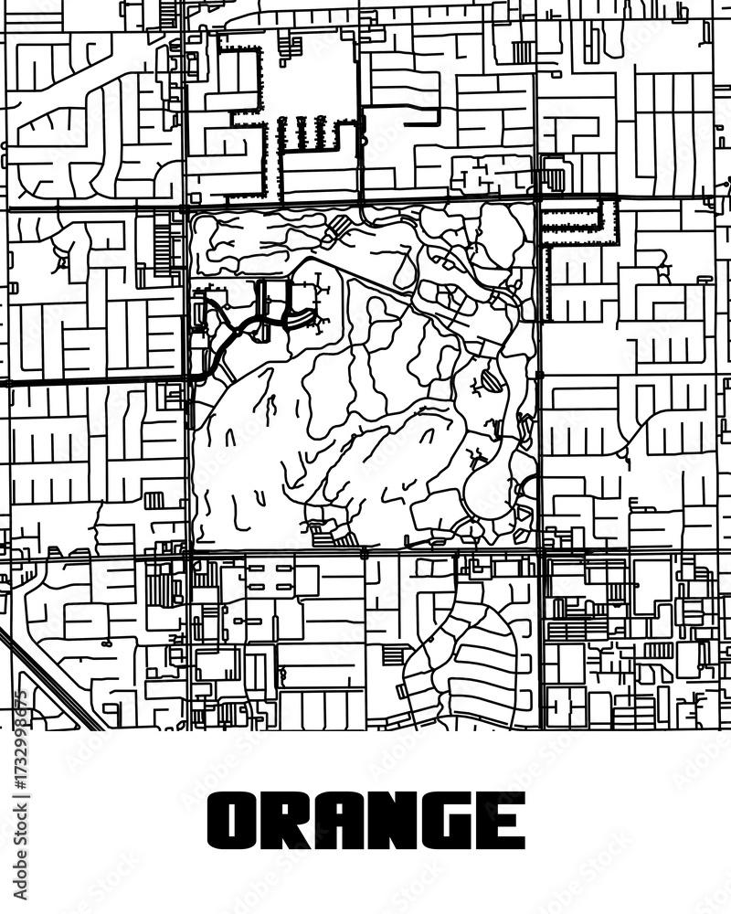 Fototapeta premium Clean highway map of Orange, California — stylized PNG format with clear road network. Ideal for travel, design, or editorial use.