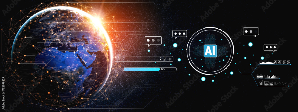 Fototapeta premium An AI powered search engine with a conversational interface. This smart assistant can process queries, analyze data, and provide insights. Motif