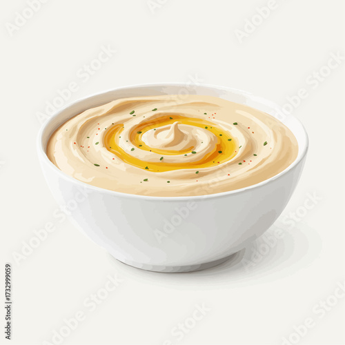 Delicious creamy hummus dip with olive oil and paprika swirl vector art