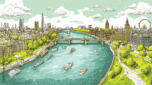 Colorful River Thames Cartoon Vector Illustration for Creative Projects