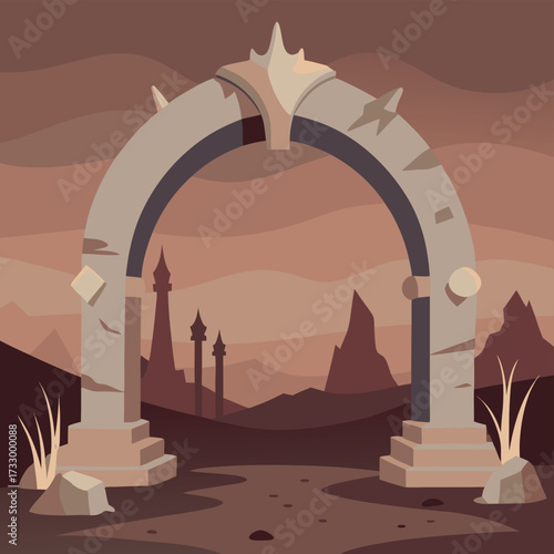 arch made of bones in eerie fantasy wasteland  (1).eps