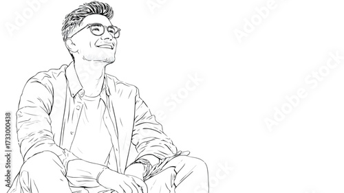 Smiling Young Man Sitting Side View Portrait Vector Illustration