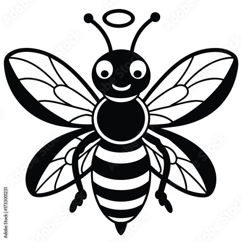 bee with angel wings and halo cute clipart on whit.eps