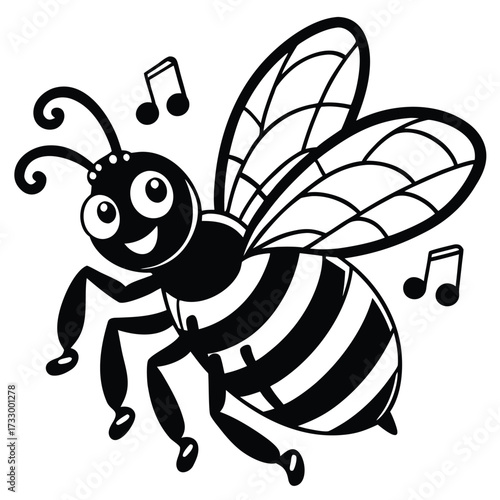 bee with musical notes cartoon clipart on white ba.eps