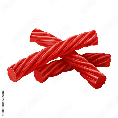 Illustration of three red Licorice candies, isolated on white background.