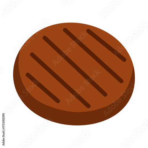 Vector illustration of grilled meat patty with stripes, flat cartoon doodle style isolated.