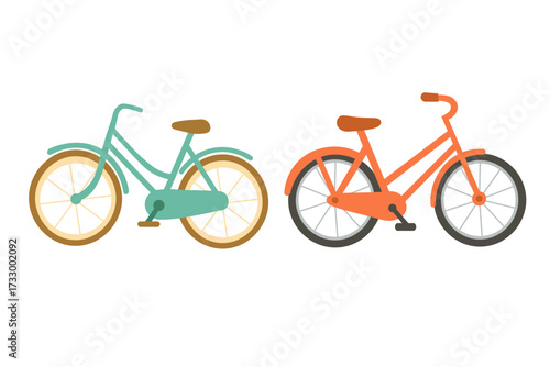 Vector illustration of colorful bicycles, flat cartoon doodle style isolated.