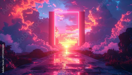 Sunset portal through vibrant clouds