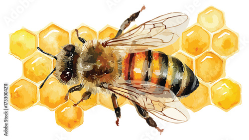 Vibrant Watercolor Bee and Honeycomb Illustration Vector
