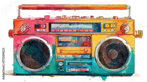 Vibrant Watercolor Boombox Illustration on Clean White Background