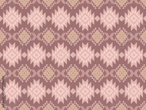 Zuni fabrics feature a distinctive horizontal diamond pattern in pink, beige, and brown, creating a calming effect. They're ideal for textiles, fashion, throws, curtains, and pillowcases.