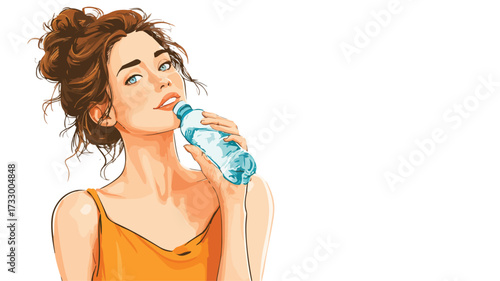 Professional Woman Peeling Back Label Mineral Water Bottle Usage