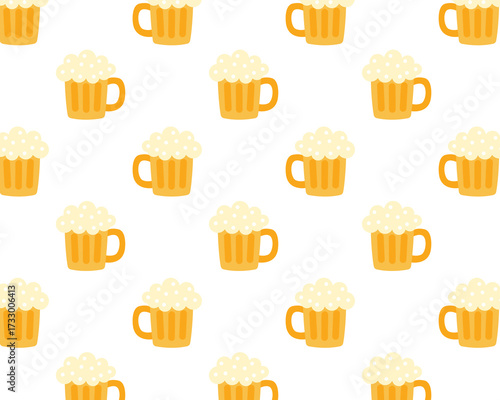 Pattern of beer mugs. Isolated background. Flat style vector illustration