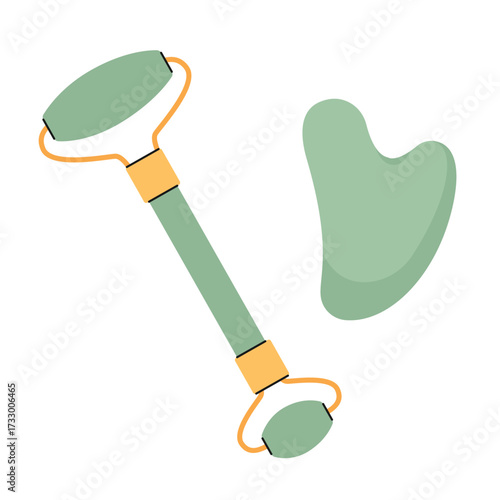 Facial massager. Gua sha scraper. Isolated background. Flat style vector illustration