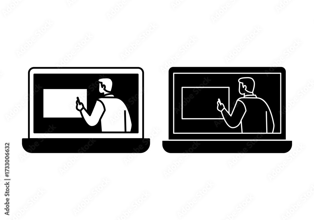 Fototapeta premium Minimal black online class icon, symbol of digital education.