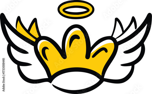 cute crown with wings and halo illustration on whi.eps