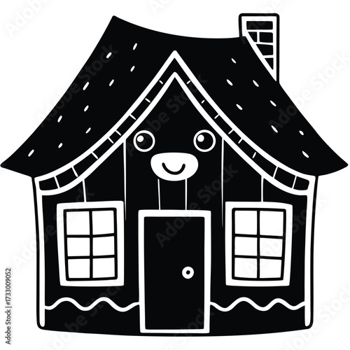 cute kawaii house with smiling face clipart on whi.eps