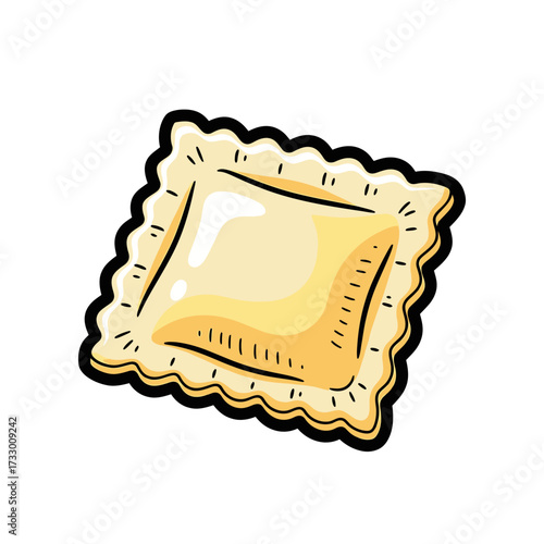 Cartoon Illustration of Ravioli Pasta with Bold Black Outline on White Background