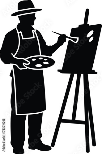 Artist painting canvas easel silhouette creative hobby occupation skill artistry inspiration craft vector